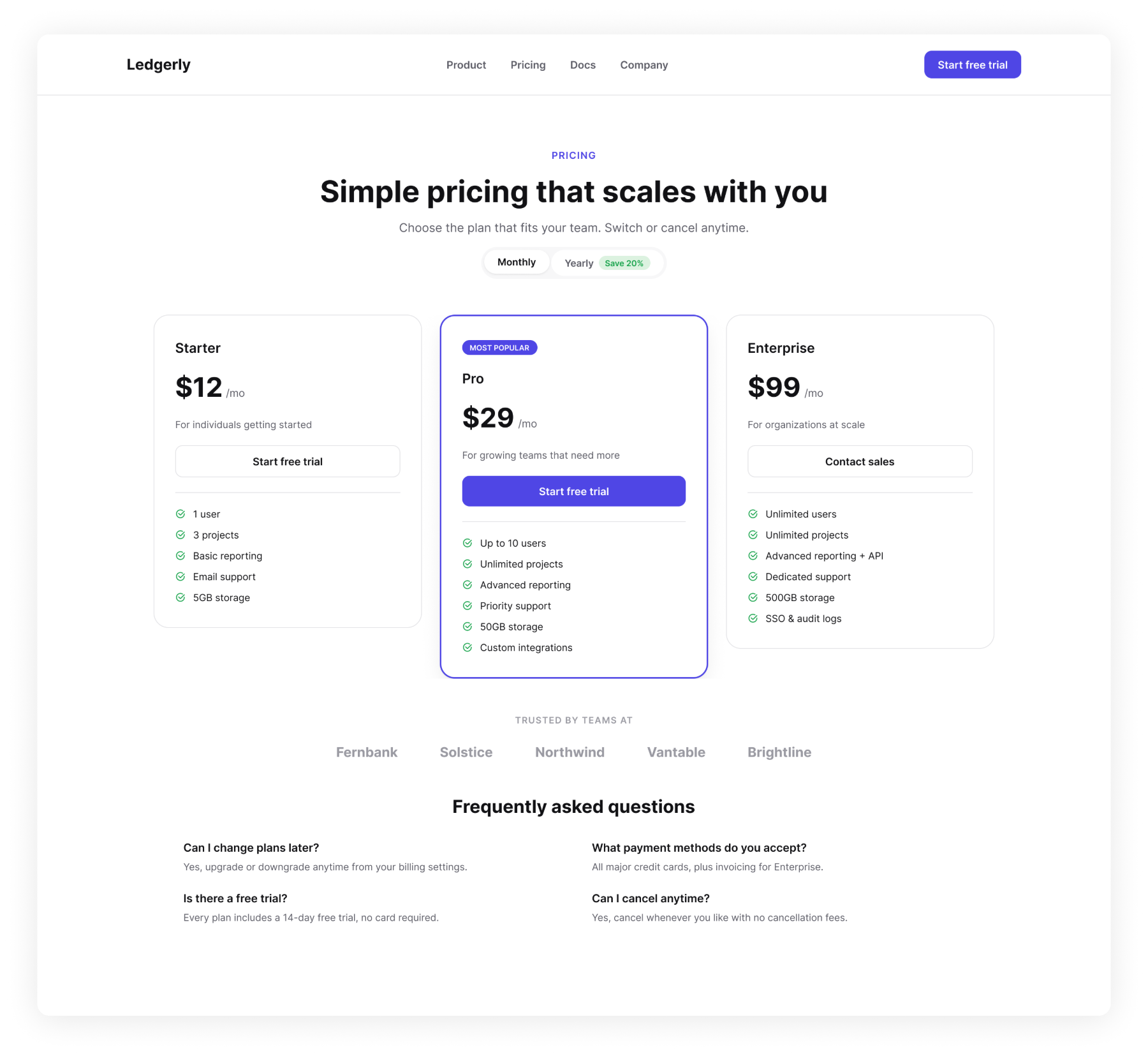 Pricing page
