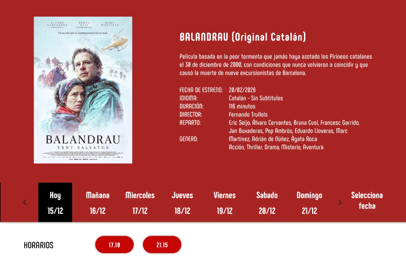 Film page with showtimes